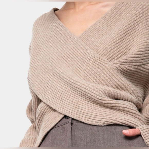 FRANKIE SHOP WOOL BLEND RIBBED CRISS CROSS SWEATER IN OATMEAL SIZE S - Picture 2 of 7